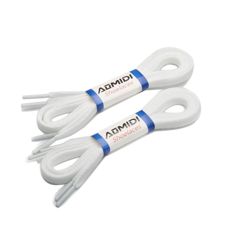 AOMIDI 2 Pair Flat Shoelaces 5/16" for sneakers and converse shoelaces replacements (27" inches (69 cm), White) - Image 1